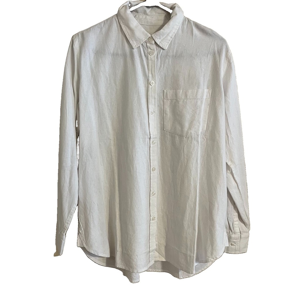 Gap White Linen Blend Boyfriend Shirt Sz M Minimalist Capsule Clean Girl